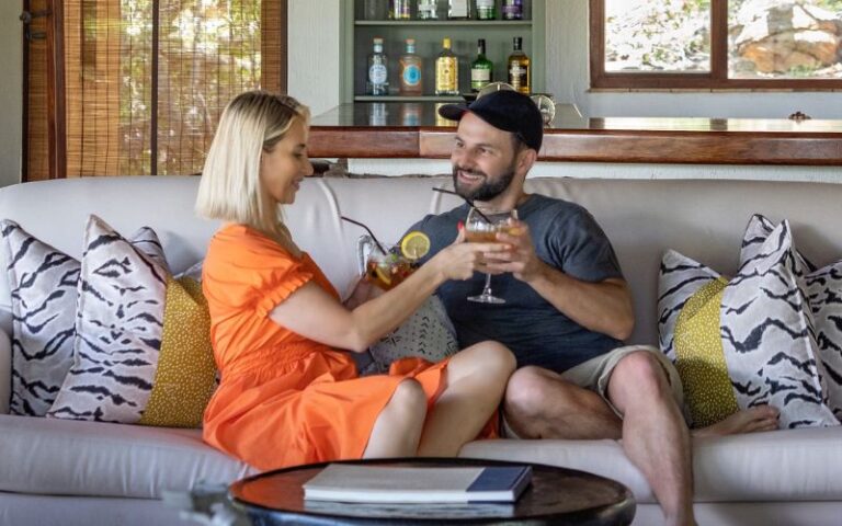Safari honeymoon.A couple on safari for their honeymoon in South Africa